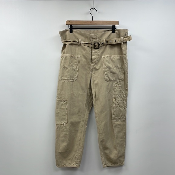 Free People Percy High Rise Paperbag Tapered Cargo Pant Boho 90s Street Khaki 6 - Picture 4 of 11